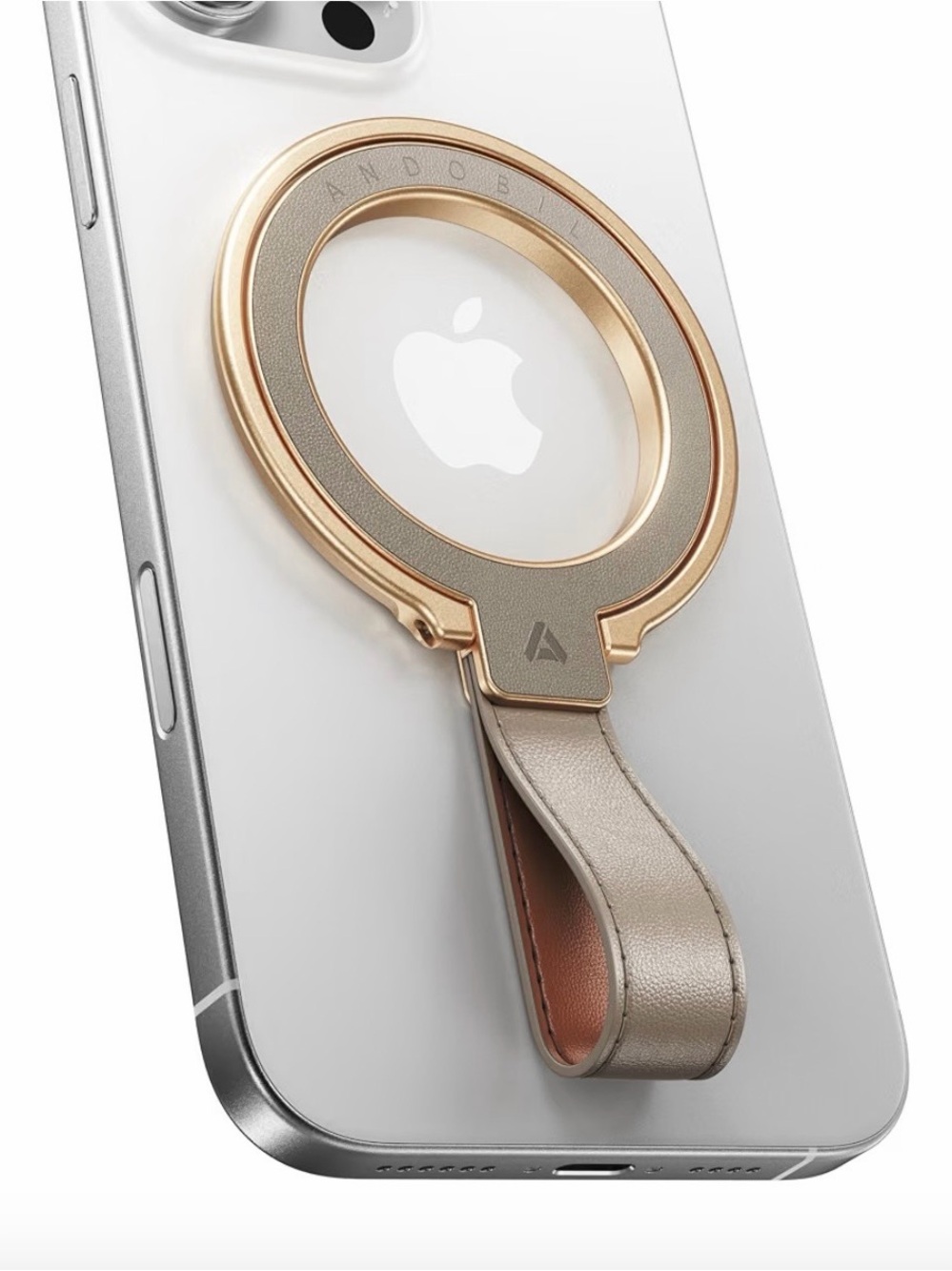 Apple iPhone Ring Holder Strap in Metallic Gold and Beige